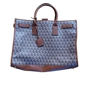 Anne Klein AK Logo Monogram Tote Satchel Handbag Brown Taupe Large Charm